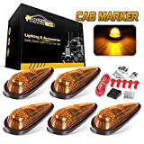 Partsam Amber Teardrop Cab Light 9LED Cab Marker Light 5pcs Front Rear Top Clearance Roof Running Light with Wiring Pack for Trucks, Vans, Pickups, semis and RVs