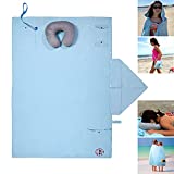 Hooded Microfiber Beach Towel with Inflatable Pillow Compact Lightweight Quick Dry Super Absorbent Sand Proof