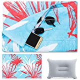 Bellaniks Oversized Beach Towel - 360GSM Thick Cotton, Quick-Drying, Absorbent - Extra Large Cloth for Beach, Pool, Bath, Sunbathing - with Inflatable Pillow & Hidden Pocket - Palm Leaf Print, 63x36"