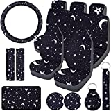 15 Pieces Moon and Stars Car Seat Cover Full Set for Women Men Upgrade Thick Car Front Seat Covers Universal Steering Wheel Cover Separate Headrest Cover Seat Belt Pads Fit for Auto Truck Van SUV