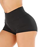 CHRLEISURE Workout Booty Spandex Shorts for Women, High Waist Soft Yoga Bike Shorts Black M