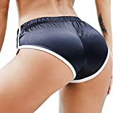 Women Fashion Metallic Booty Shorts Black Satin Elastic Waist Shiny Rave Pants S