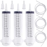 3 Pack 150ml Large Plastic Syringes with 51.2 Inch Handy Tubing and Tip Adapters,Garden Syringe for Scientific Labs,Measuring,Dispensing,Watering,Refilling,Feeding