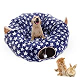 LUCKITTY Large Cat Dog Tunnel Bed with Washable Cushion-Big Tube Playground Toys Plush 3 FT Diameter Longer Crinkle Collapsible 3 Way,Gift for Small Medium Large Kitten Puppy Rabbit Ferret Navy Blue