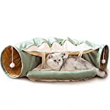 DREAMSOULE Cat Tunnel Bed, 2-in-1 Cat Bed Play Tunnel and Mat for Pets Cats Dogs Rabbits Kittens for Home Foldable Soft Cat Tunnel Tubes Toys Pet Play Bed Indoor (green)