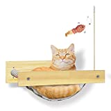 LLSPET Cat Hammock Wall Mounted with Interactive Cat Wand Toys, Natural Pine Hanging Cat Bed & Furniture, Wooden Perches for Medium and Large Cat to Hide, Overlook and Sleep