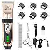 oneisall Dog Clippers Low Noise, 2-Speed Quiet Dog Grooming Kit Rechargeable Cordless Pet Hair Clipper Trimmer Shaver for Small and Large Dogs Cats Animals，Gold