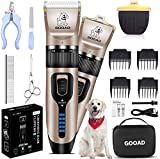 GOOAD 14 Pcs Dog Clippers Low Noise 2 in 1 with USB Rechargeable 2200MA Cordless Electric Quiet Pets Hair Trimmers Set,Dog Grooming Clippers Kits Shaver Shears Dog Nail Clippers - for Dogs Cats （gold）