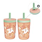 Zak Designs Kelso Tumbler Set 15 oz, ( Unicorn ) Non-BPA Leak-Proof Screw-On Lid with Straw Made of Durable Plastic and Silicone, Perfect Baby Cup Bundle for Kids (2pc Set)