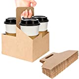 4 Cup Disposable Drink Carrier with Handle (15 Count) - Kraft Paperboard Cup Holder - Disposable Cup Holder for Hot or Cold Drinks - to Go Coffee Cup Holder for Food Delivery Service, Uber Eats