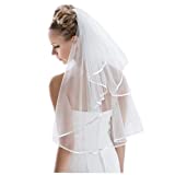 Bridal Veil Women's Simple Tulle Short Wedding Veil Ribbon Edge with Comb for Wedding Bachelorette Party (White)