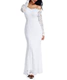 LALAGEN Women's Floral Lace Long Sleeve Off Shoulder Wedding Mermaid Dress White1 S