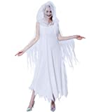 EraSpooky Women’s Ghost Costume Bride White Hooded Cape Cloak Adult Costume - Funny Cosplay Party