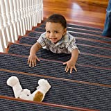 TreadSafe Carpet Stair Treads Non-Slip | 8"x30" Set of 15 | Non Slip Backing | Non Slip Stair Runner for Safety and Grip for Kids Elders and Dogs (Gray)