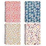 Spiral Notebook 5×7 Inch, 4 Pack Spiral Bound Small Journals, Hardcover Floral Notebook Wide Ruled for School Supplies Studio Girls Women, Inner Pocket, 80 Sheets/160 Pages, B6 Size