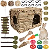 ZALALOVA Bunny Grass House Handmade, Nature Grass Comfortable Hideout with Chew Toys for Rabbits, Chinchilla, Guinea Pigs and Small Animals to Play, Sleep and Eat