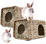 WUWEOT 2 Pack Extra Large Grass House for Bunny, 14"x11"x10" Foldable Woven Animal Hut, Play Hideaway Bed Hay Mat Chew Toy for Rabbit, Guinea Pigs, Gerbils, Hamster and Small Animals