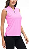 MoFiz Women's Tennis Shirt Golf Shirt Sleeveless Tee Summer T-Shirt Sport Polo Top M Pink