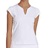 Saadiya Tennis Shirts for Women Short Sleeves, Solid Golf T Shirts V-Neck Running Shirts