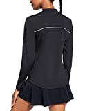 BALEAF Women's Long Sleeve Tennis Golf Shirts UPF 50+ 1/4 Zip Quick Dry Active Tops Black M