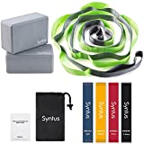 Syntus 9-in-1 Yoga Set, 1 Yoga Strap with 12 Loops, 2 EVA Foam Soft Non-Slip Yoga Blocks 9×6×4 inches,4 Resistance Bands with Instruction Book for Yoga, Pilates, Stretchings (Grey)