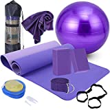 Yoga Beginners Kit Yoga Blocks 2 Pack Yoga Strap Yoga Ball Yoga Mat with Carrying Strap Net Bag Sports Cooling Towel,Yoga Mat Kits and Sets for Beginners 11-Piece Yoga Starter Kit for Women (Purple)