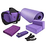 Linsam Yoga Set Kit,Yoga Mat Set 7 Piece -1 Yoga Exercise Mat,1 Yoga Mat Towel,2 Yoga Blocks,1 Yoga Strap,1 Carring Strap,1 Carry Case for Exercises Yogis,Yoga Starter(Purple Set)