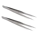 Xiaoyztan 2 Pcs Precision Tweezers Fine-Pointed Tip Metal Tweezers with Protective Sleeves for Crafts Jewelry Watch Clock Electronic Components Beading Repair