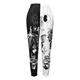 XFLnaraz Women's Fashion Printed Jogger Pants Elastic Waist Color Block Street Loose Sweatpants with Pockets (G-Black&White Moon, M)