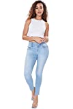 YMI Women's Junior Wannabettabutt Repreve 3-Button Mid-Rise Skinny Jeans (Knee Whiskers L16, 1)