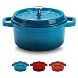 SULIVES Enameled Cast Iron Dutch Oven Non-Stick Cookware Pot with Lid Suitable for Bread Baking Use on Gas Electric Oven 1.5 Quart, Peacock Blue