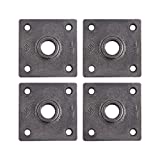 PIPE DÉCOR 1/2" Industrial Flange NEW Square Design Half Inch Threaded Dark Grey Black Floor Flanges Malleable Cast Iron Pipes Fittings Build Vintage DIY Furniture & Shelving Heavy Duty (4) Four Pack