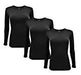 Natural Uniforms Women's Under Scrub Tee Crew Neck Long Sleeve T-Shirt Pack of 3 (Small, 3 Pack Black)