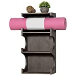 MyGift Wall Mounted Vintage Gray Wood 3-Tier Foam Roller, Yoga Mat Hanging Rack with Top Display Shelf