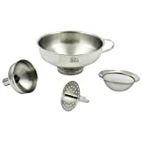 Zoie + Chloe 3-in-1 Stainless Steel Funnel Set - Wide Mouth with Mesh Basket - Narrow Mouth with Strainer