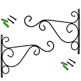 Pack of 2 Iron Wall Mount Plant Hanging Hooks Metal Wall Brackets Hangers for Planter Bird Feeder Lanterns Wind Chimes Outdoor Decoration Hooks with Screws (Black)