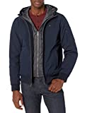 Tommy Hilfiger Men's Soft Shell Fashion Bomber with Contrast Bib and Hood, midnight/heather charcoal, XXX-Large