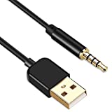 AGPTEK 3.5mm Male Jack to USB Charge and Data Cable for iPod Shuffle, SYRYN Waterproof MP3 Player, Headphones, Black