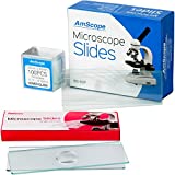 AmScope BSC6-50P100S22 50 Pre-Cleaned Blank Plate Microscope Slides and 6 Single Depression Concave Slides Plus 100 Coverslips