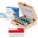 AmScope PS25-BSC6-50P100S22 25 Piece Microscope Prepared Slides, 50 Piece Pre-Cleaned Blank Plate Slides, 6 Piece Single Depression Concave Slides and 100 Piece Coverslips