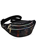 LIVACASA Holographic Fanny Packs for Women Cute Black Waist Packs Shiny Waist Bum Bag Waterproof for Travel Party Festival Running Hiking All Black