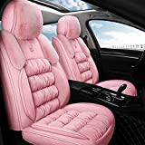 AOOG Fuzzy Car Seat Covers Front Pair, Fluffy Automotive Seat Covers for Cars SUV Pick-up Truck, Soft Plush Synthetic Fur Car Seat Cushions, Warm Seat Cushion Cover Winter Protector, Pink