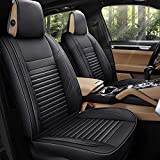 AOOG Leather Car Seat Covers, Leatherette Automotive Seat Covers for Cars SUV Pick-up Truck, Non-Slip Vehicle Car Seat Covers Universal Fit Set for Auto Interior Accessories, Front Pair, Black