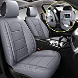 AOOG Leather Car Seat Covers with Car Backseat Organizer, Universal Automotive Vehicle Seat Cover for Most Sedan SUV Pick-up Truck, Front Pair, Grey