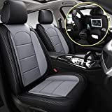 AOOG Leather Car Seat Covers with Car Backseat Organizer, Universal Automotive Vehicle Seat Cover for Most Sedan SUV Pick-up Truck, Front Pair, Black&Grey