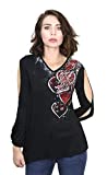 HARLEY-DAVIDSON Womens from The Heart Bling with Slits V-Neck Long Sleeve (Large) Black