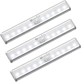 Motion Sensor Closet Lights, OxyLED Cordless Under Cabinet Lighting, Wireless Stick-on Anywhere Battery Operated 10 LED Motion Sensor Night Light, Safe Lights for Cabinet Wardrobe Stairs (3 Pack)