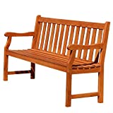 VIFAH Atlantic Red Brown 5Ft Slatted Eucalyptus Wooden Garden Bench for 3 Seater in Entry Way