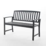 Christopher Knight Home Loja Outdoor Acacia Wood Bench, Dark Grey Finish