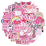 Pink Preppy Style Stickers 50pcs Pink Girl Laptop Computer Bedroom Wardrobe Car Skateboard Motorcycle Bicycle Mobile Phone Luggage Guitar DIY Decal for Students Teens Girl (Pink Preppy Style)